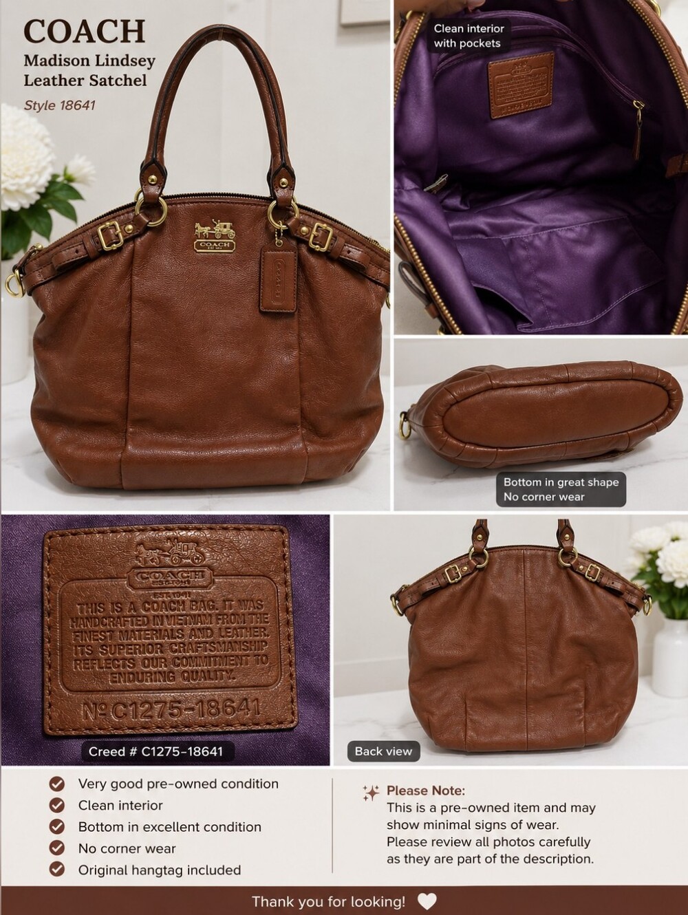 Coach Madison Lindsey Leather Satchel – Style 18641